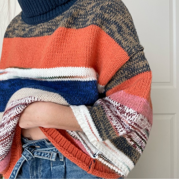 Urban Outfitters Striped Sweater Shirt Wide Sleeves Chunky Knit Long Sleeve - Picture 4 of 16